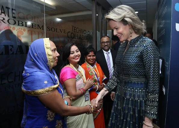Queen Mathilde wore Dries Van Noten dress and Natan lace dress. Mahatma Gandhi, Ram Nath Kovind and Savita