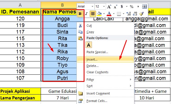 Cara menambahkan kolom pada bagian tertentu di excel