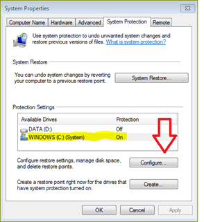 ตั้งค่าให้สามารถสร้างจุดคืนค่าให้กับระบบได้ ใน win7