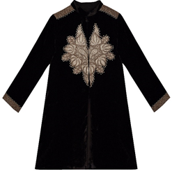 Dark Chocolate Velvet-Silk Antique Tilla Kashmiri Kashida Jacket 