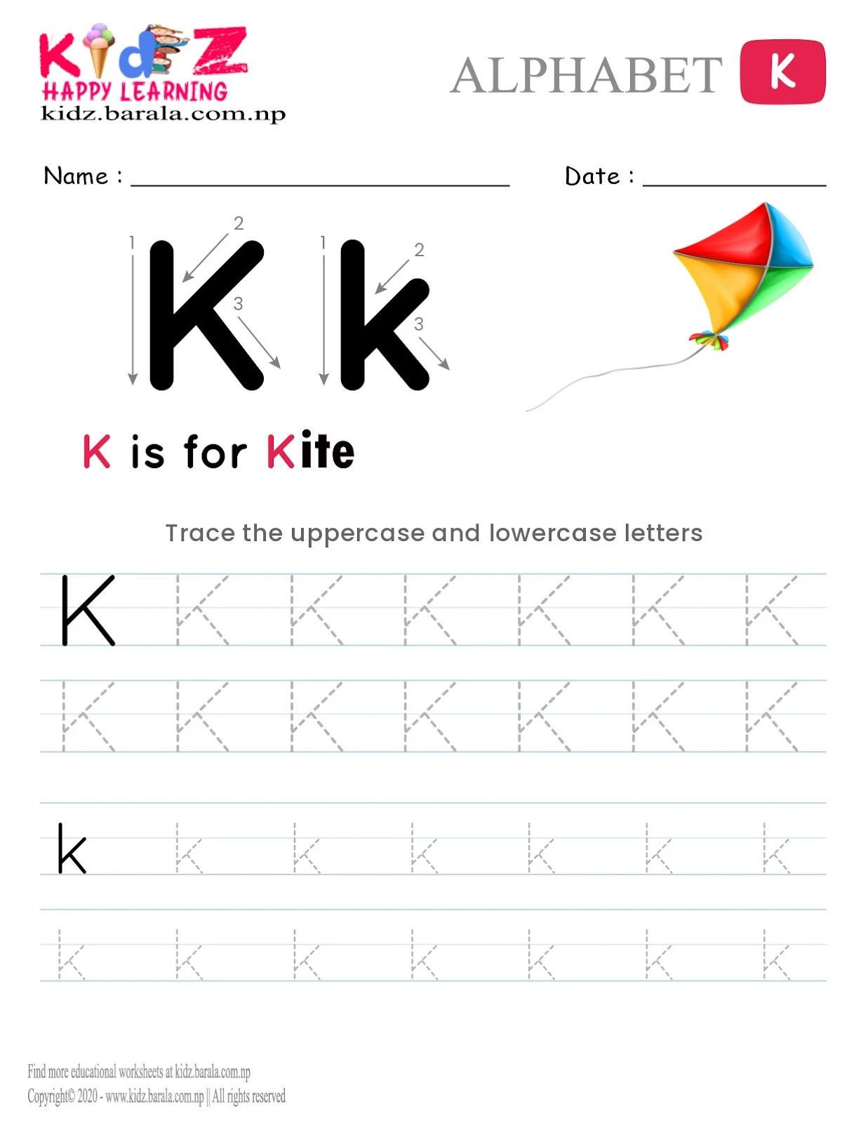 Alphabet k tracing worksheet free download .pdf