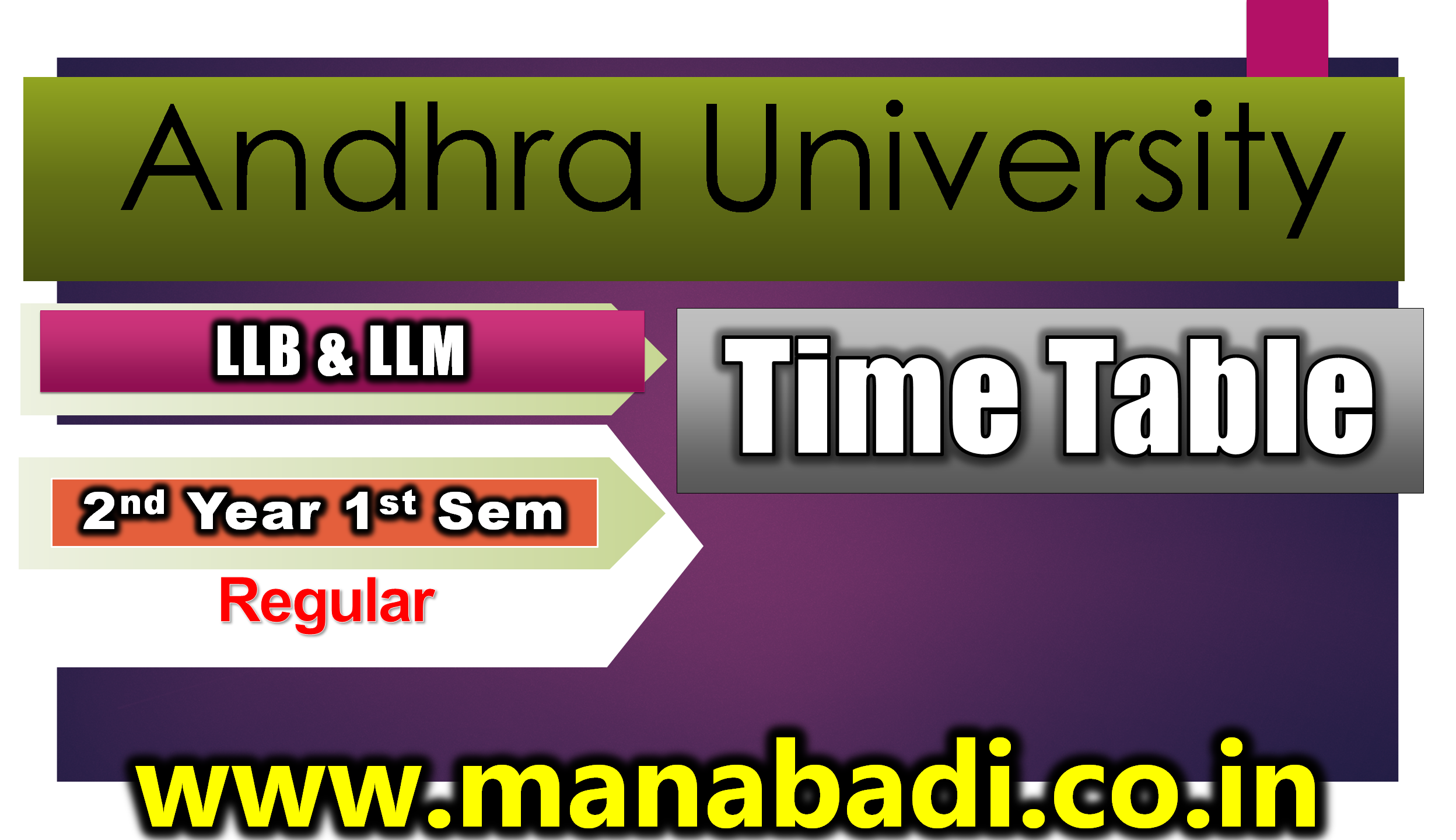 Andhra University LLB & LLM 2nd Year 1st Sem Feb 2024 Exam Time Table
