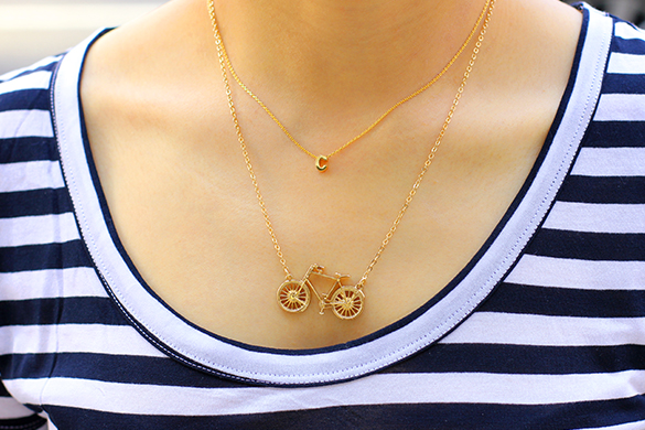 Forever 21 Gold Bike Pendant and BaubleBar Initial Pendant