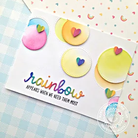 Sunny Studio Stamps: Staggered Circle Dies Rainbow Word Die Over The Rainbow Card by Franci Vignoli