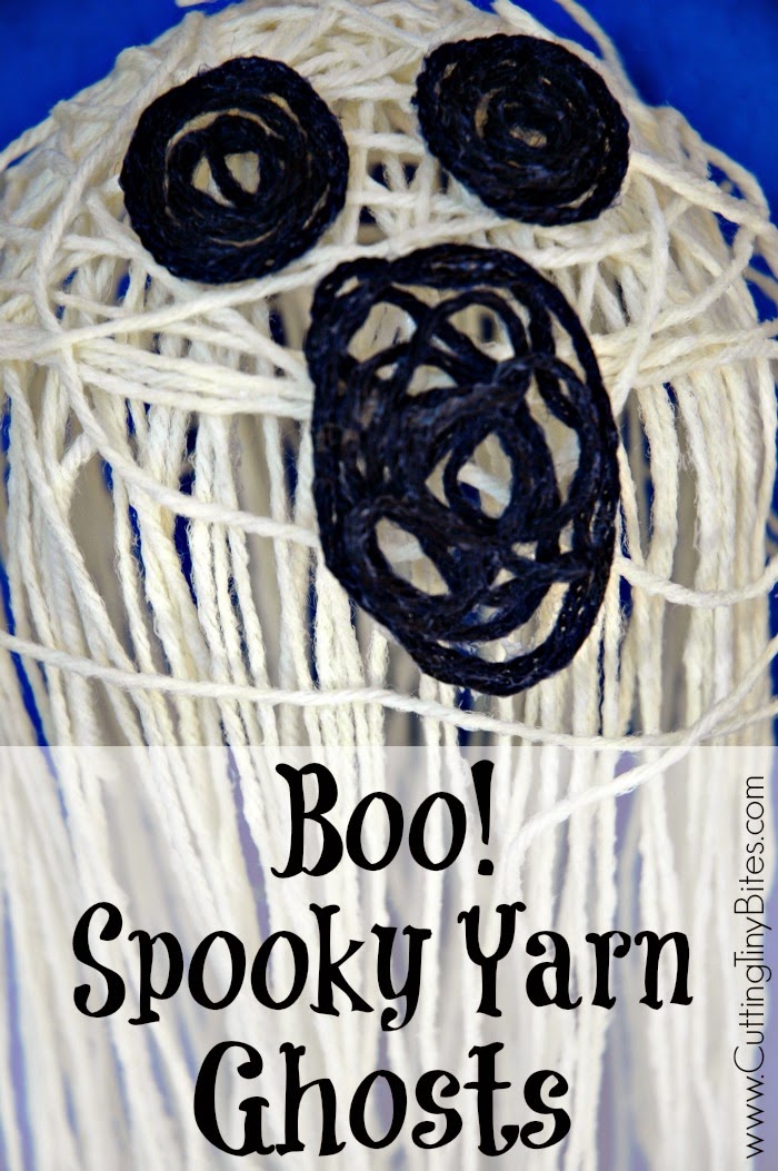 halloween craft, ghost made from glue soaked yarn