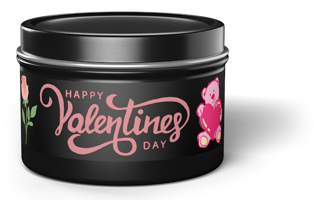 Tin Candle With Happy Valentine's Day, Pinks Rose and Teddy Bear Holding a Heart