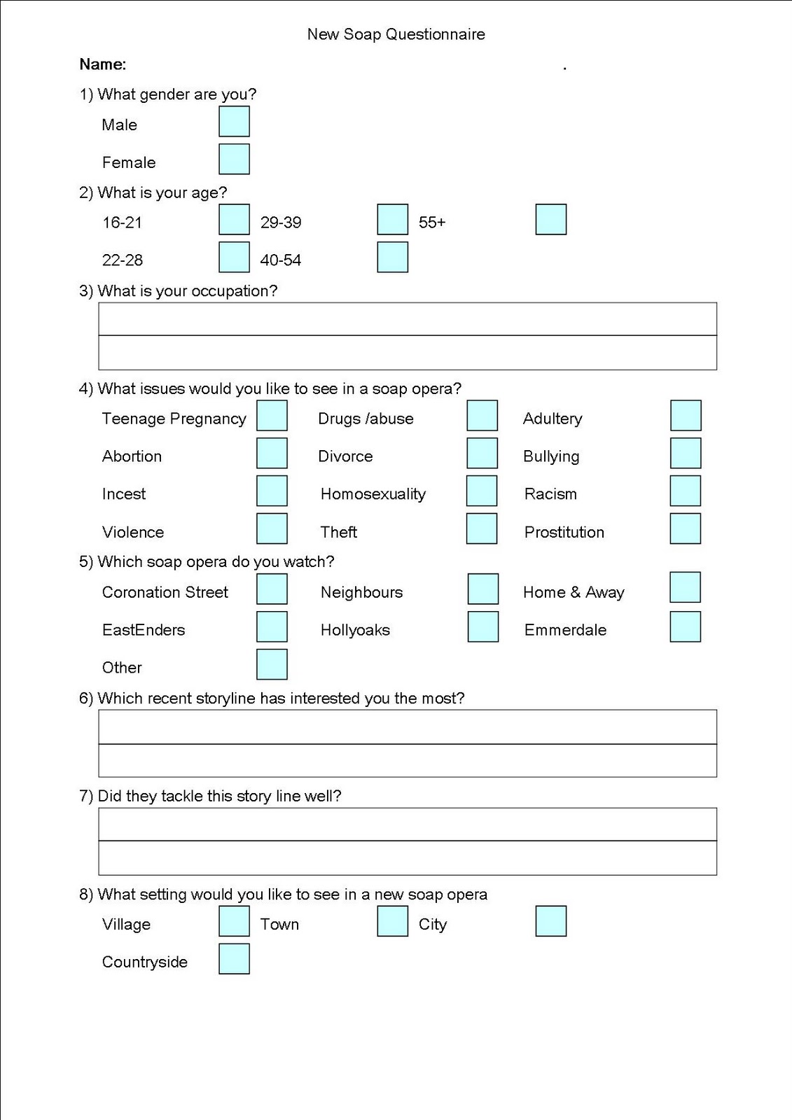 Target Audience Questionnaire