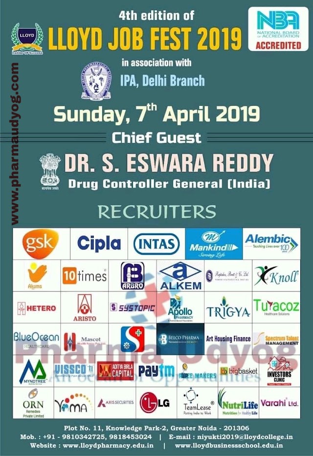 Big Pharma & Science Job Fair | Lloyd Job fest | 7th April 2109 | NOIDA