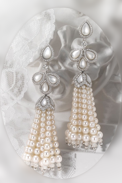 ♦David Morris pearl tassel earrings #jewelry #brilliantluxury