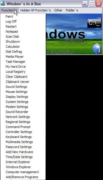 Windows In A Box : accédez facilement et rapidement aux réglages de XP
