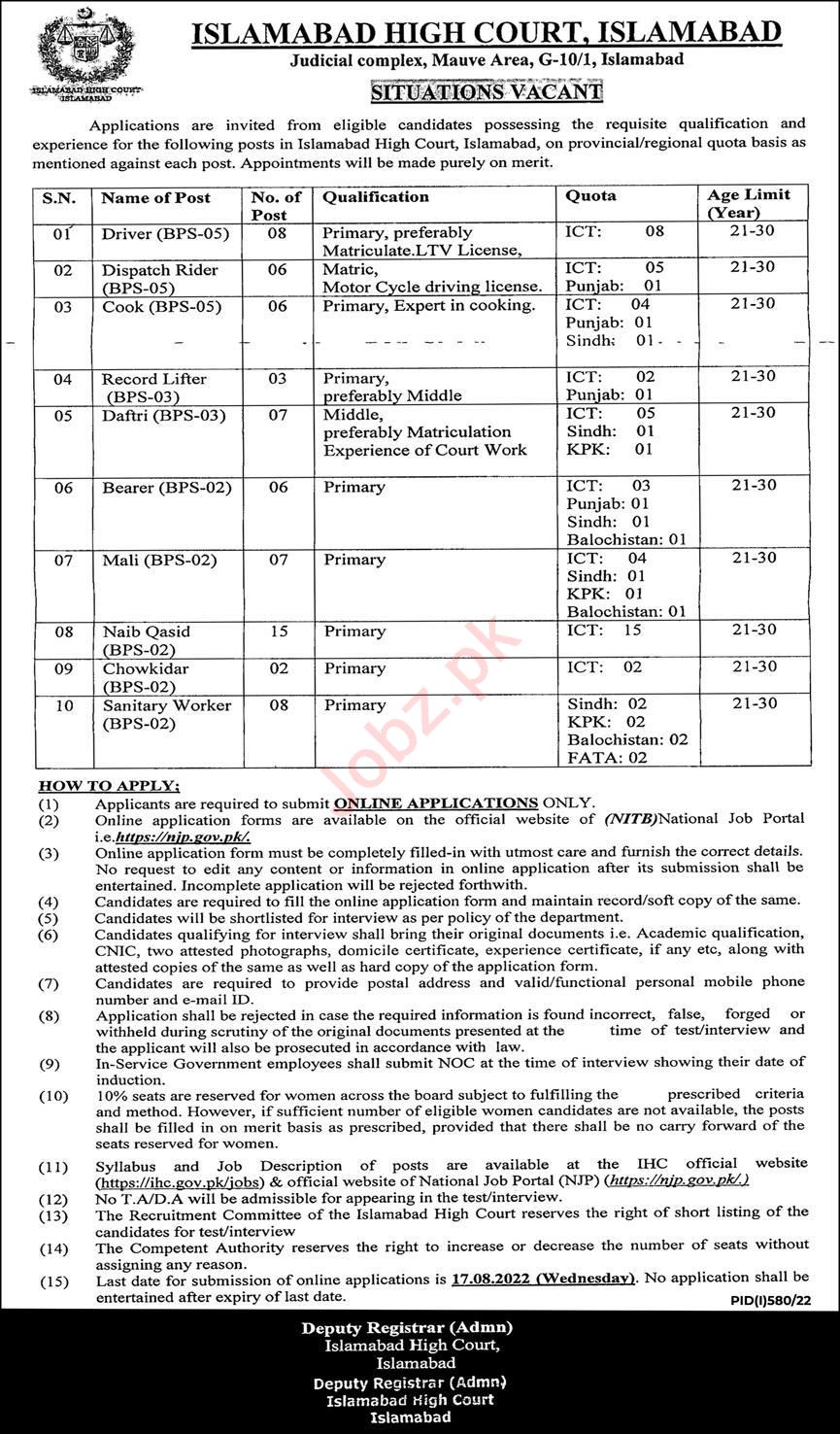 Latest Islamabad High Court Legal Posts Islamabad 2022