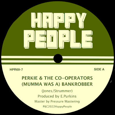 The single's paper label includes the Happy People Records logo, as well as the name of the act and title of the song.