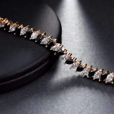 Ebony Black Zircon Cubic Zirconia Crystal Gold Color Tennis Bracelet