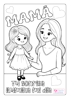 Día de la Madre imagen para colorear de niña y mamá