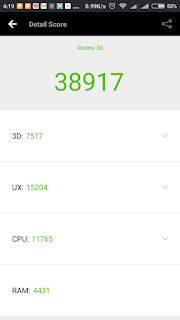 Xiaomi Redmi 3x - skor benchmark Antutu dalam kondisi banyak apikasi terbuka