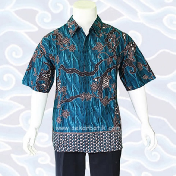 Model Baju Batik Pria Gaul Keren Slim Fit Warna Biru 