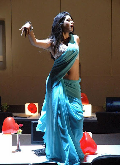 Actress Shraddha Das Unseen Navel Show in Blue Saree
