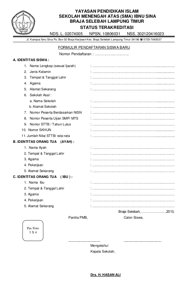 Contoh Formulir Organisasi Sekolah - Simak Gambar Berikut