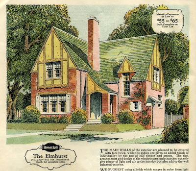 color drawing of Sears Elmhurst in the 1929 Brick Veneer special catalog of Sears Modern Homes