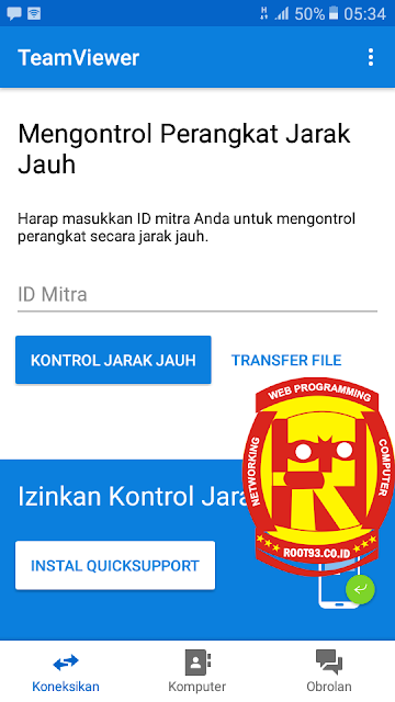 Tampilan teamviewer di HP Android