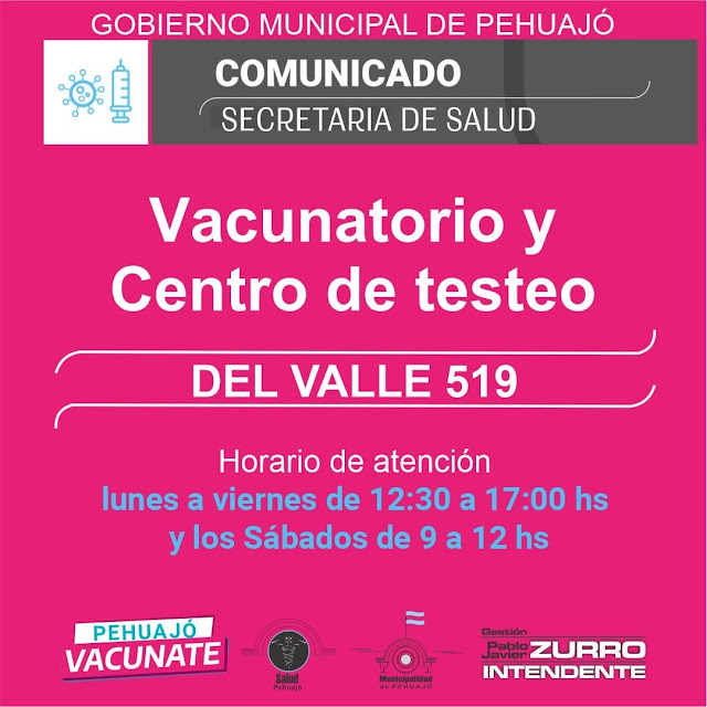 Secretaría de Salud informa los nuevos horarios del vacunatorio y Centro de Testeo