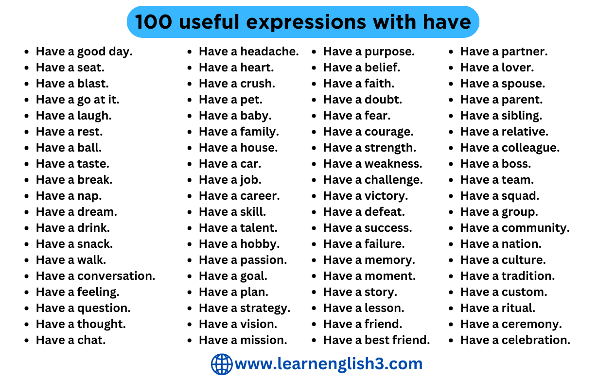 100 useful expressions with have