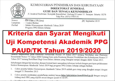 Syarat dan Kriteria Mengikuti Uji Kompetensi Akademik Pendidikan Profesi Guru (PPG) PAUD/TK Tahun 2019/2020