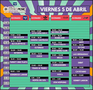 PROGRAMACIÓN VIERNES 5 DE ABRIL 2019 Estereo Picnic 2019