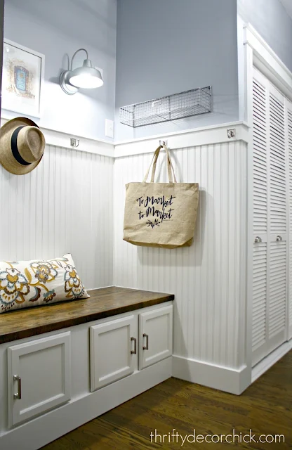 white beadboard in mudroom