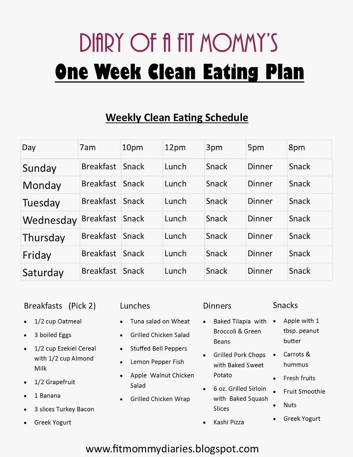 ... of a Fit Mommy: Diary of a Fit Mommy's One Week Clean Eating Plan