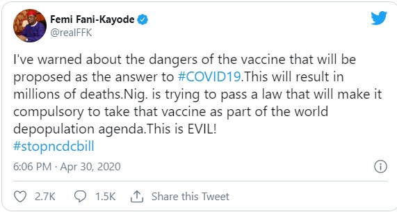 Fani-Kayode receives COVID vaccine — after calling it ‘evil’