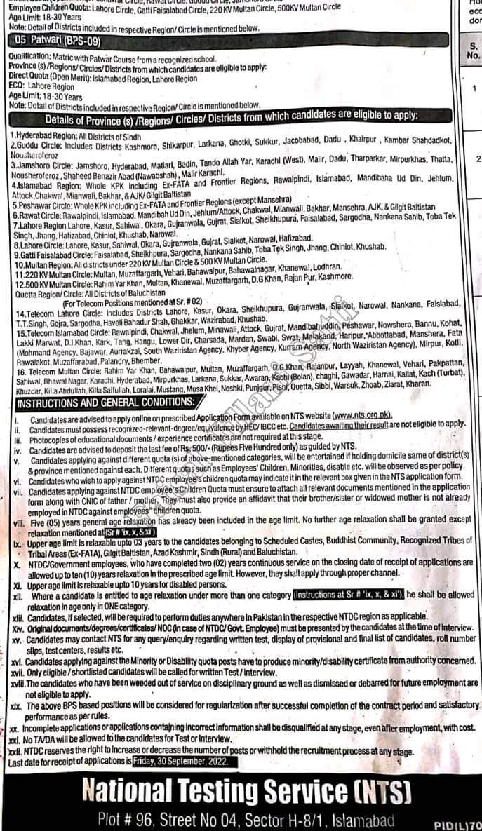 JOBS IN NTDC 2022 - National Transmission & Despatch Company