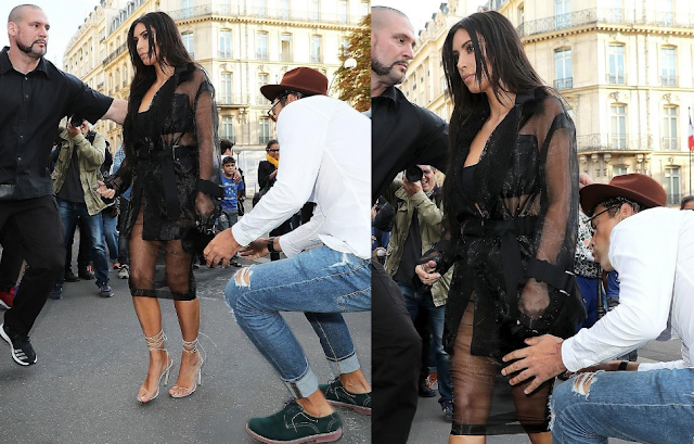 Kim Kardashian has butt kissed by journalist in Paris