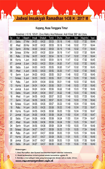 Jadwal Imsakiyah Kota Kupang Ramadhan 2017 M 1438 H