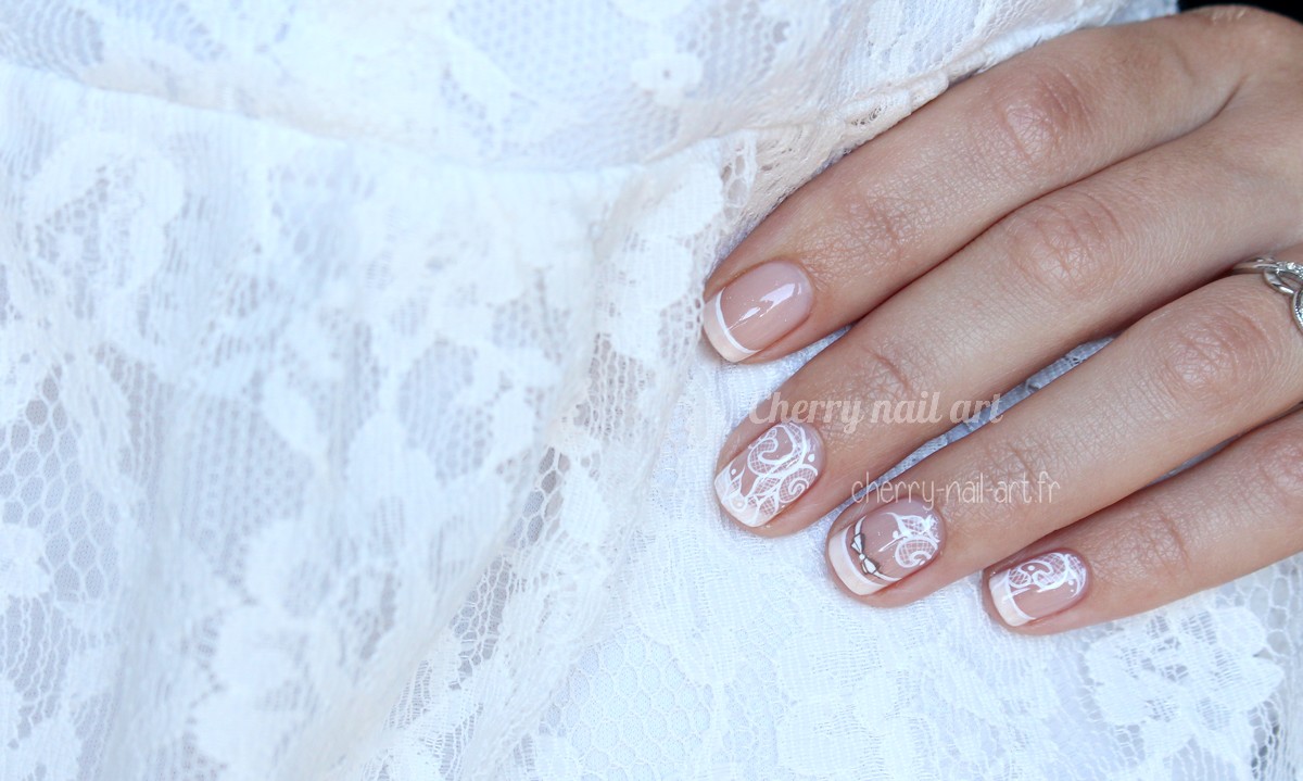 nail-art-mariage-noeud-dentelle-french