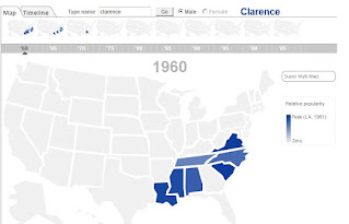 map showing states where Clarence was popular