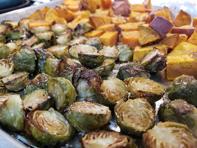 Roasted Brussels Sprouts and sweet potatoes