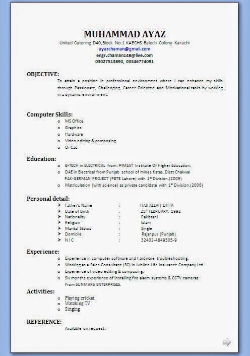 free job resume format pdf download