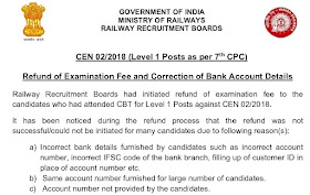 RRB Group-D CEN 02/2018 - One More Chance for Fees Refund 