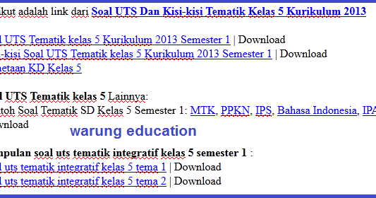 download Soal UTS Dan Kisi-kisi Tematik Kelas 5 Kurikulum 2013 - Warung Education