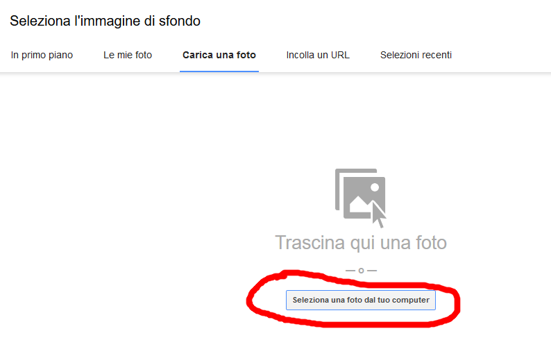 caricare foto personale dal pc per sfondo gmail