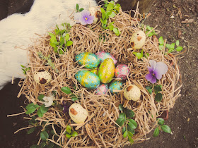 Easy Easter table display - nest of choccy eggs
