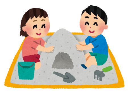 砂場で遊ぶ子供達のイラスト