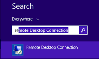 Search di Windows Start Screen kalian "Remote Desktop Connection"