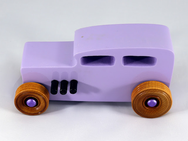 Wood Toy Car, Hot Rod 32 Sedan, Handmade and Painted  with Lavender,  Metallic Purple, Black Acrylic, and Amber Shellac