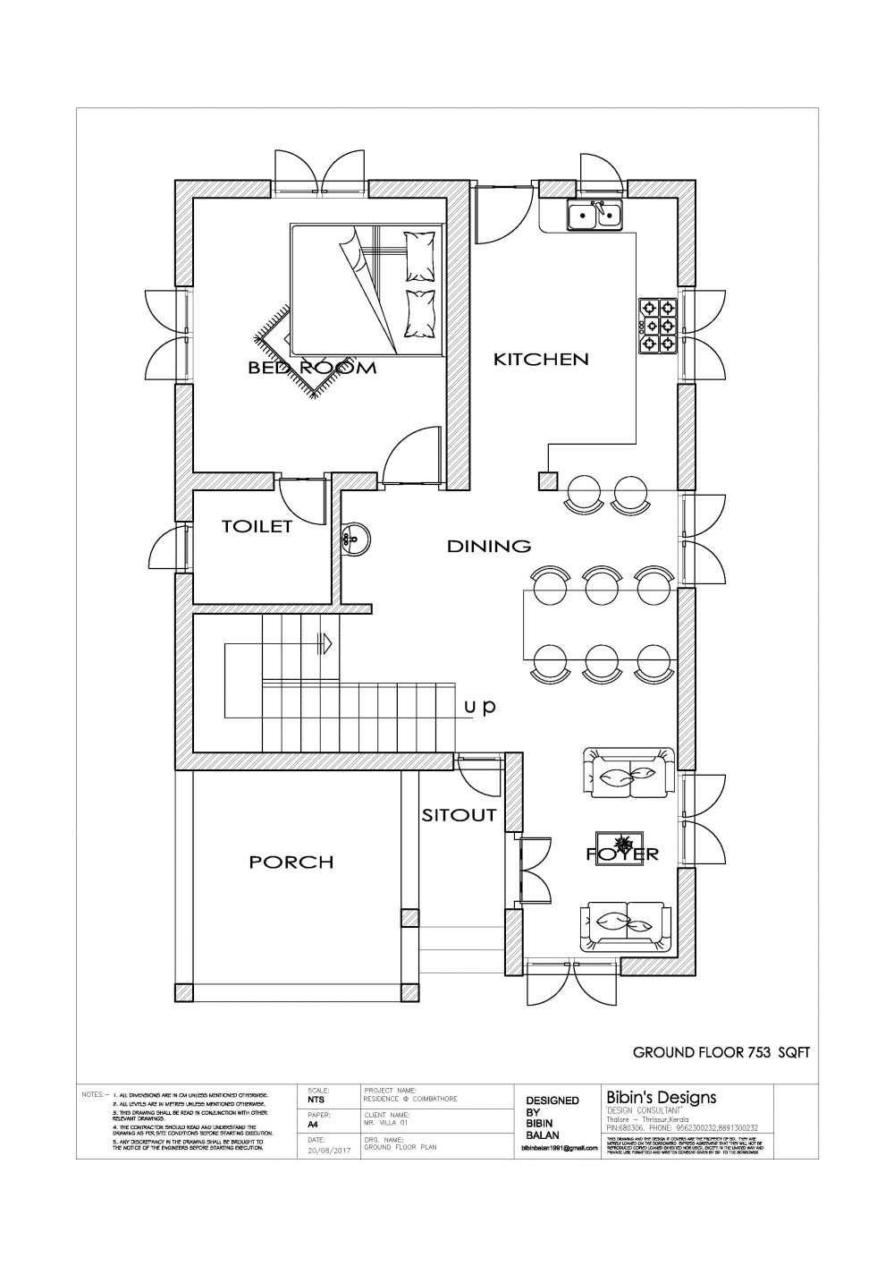 Free Kerala 1131 sq ft 2 Bedroom Simple House Plan