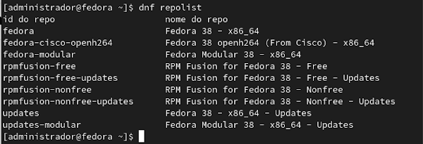 dnf repolist, comando para listar os repositórios abilitados no sistema