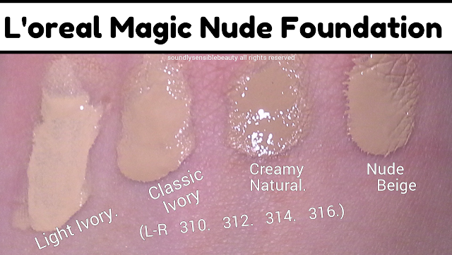 L'Oreal Magic Nude Liquid-Powder Foundation SPF 18; Review & Swatches of Shades 310 Light Ivory, 312 Classic Ivory, 314 Creamy Natural, 316 Nude Beige,