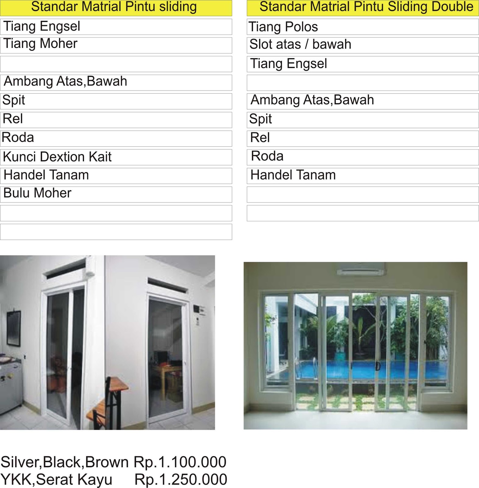 Kusen aluminium dan pintu aluminium double swing t