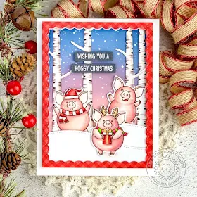 Sunny Studio Stamps: Hogs & Kisses Rustic Winter Scenic Route Woodland Borders Fancy Frame Dies Winter Themed Christmas Card by Angelica Conrad